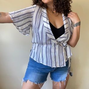 New Forever 21 Wrap Striped Blouse